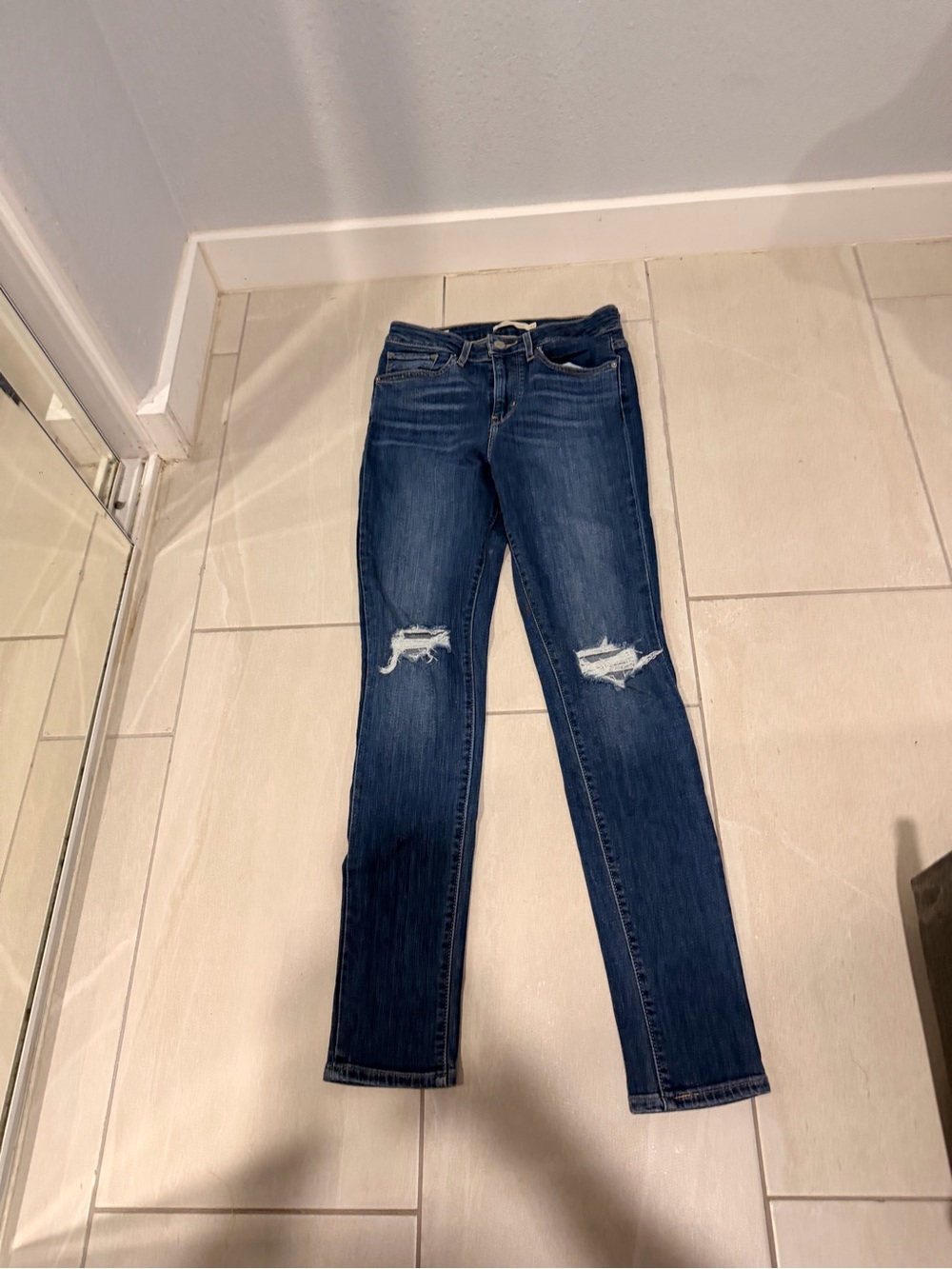 Levi's Dark Blue Ripped Skinny Jeans